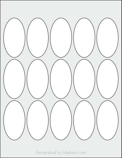 Labelsbythesheet® 9334 template with 15 oval 1.5 x 2.75 inch labels per sheet, on Letter-size adhesive blank label sheets.