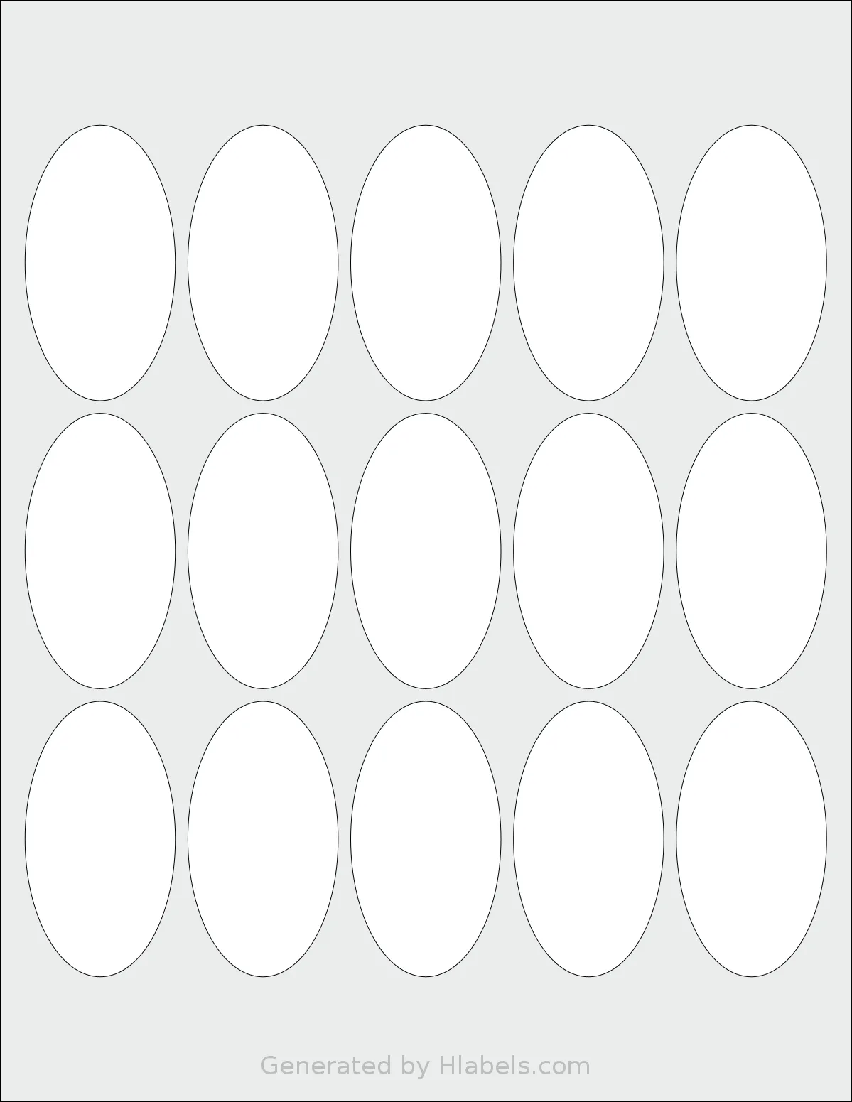 Labelsbythesheet® 9334 template with 15 oval 1.5 x 2.75 inch labels per sheet, on Letter-size adhesive blank label sheets.