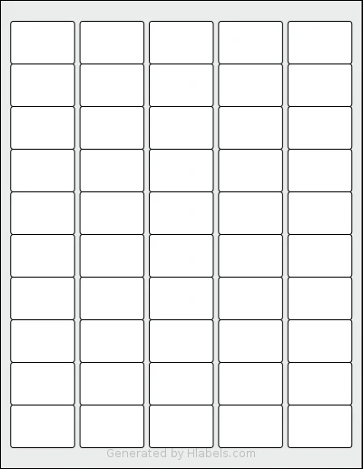 Labelsbythesheet® 9583 template with 50 rectangular 1.5 x 1 inch labels per sheet, on Letter-size adhesive blank label sheets.