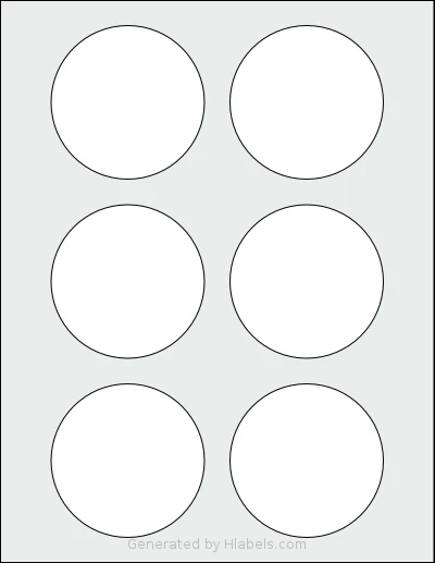 Labelsbythesheet® 9714 template with 6 circle labels per sheet, each 3 inch in diameter, on Letter-size adhesive blank label sheets.