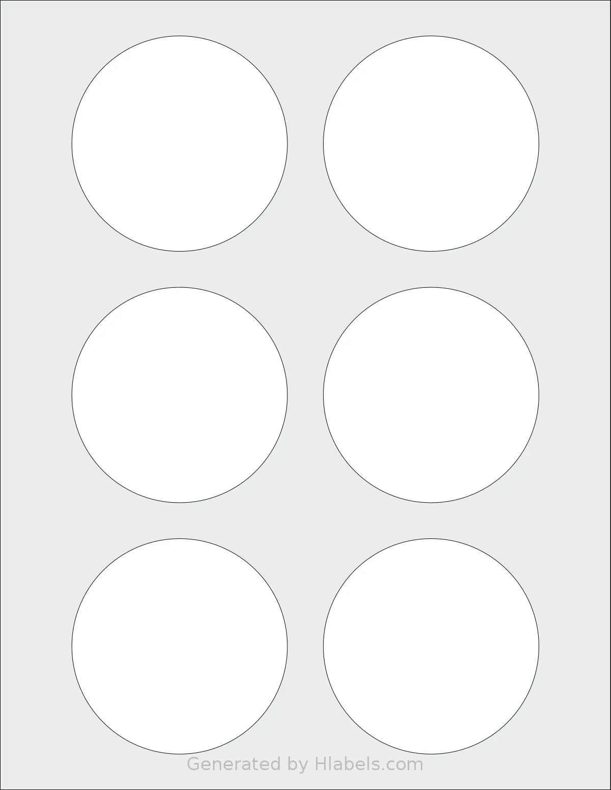 Labelsbythesheet® 9714 template with 6 circle labels per sheet, each 3 inch in diameter, on Letter-size adhesive blank label sheets.