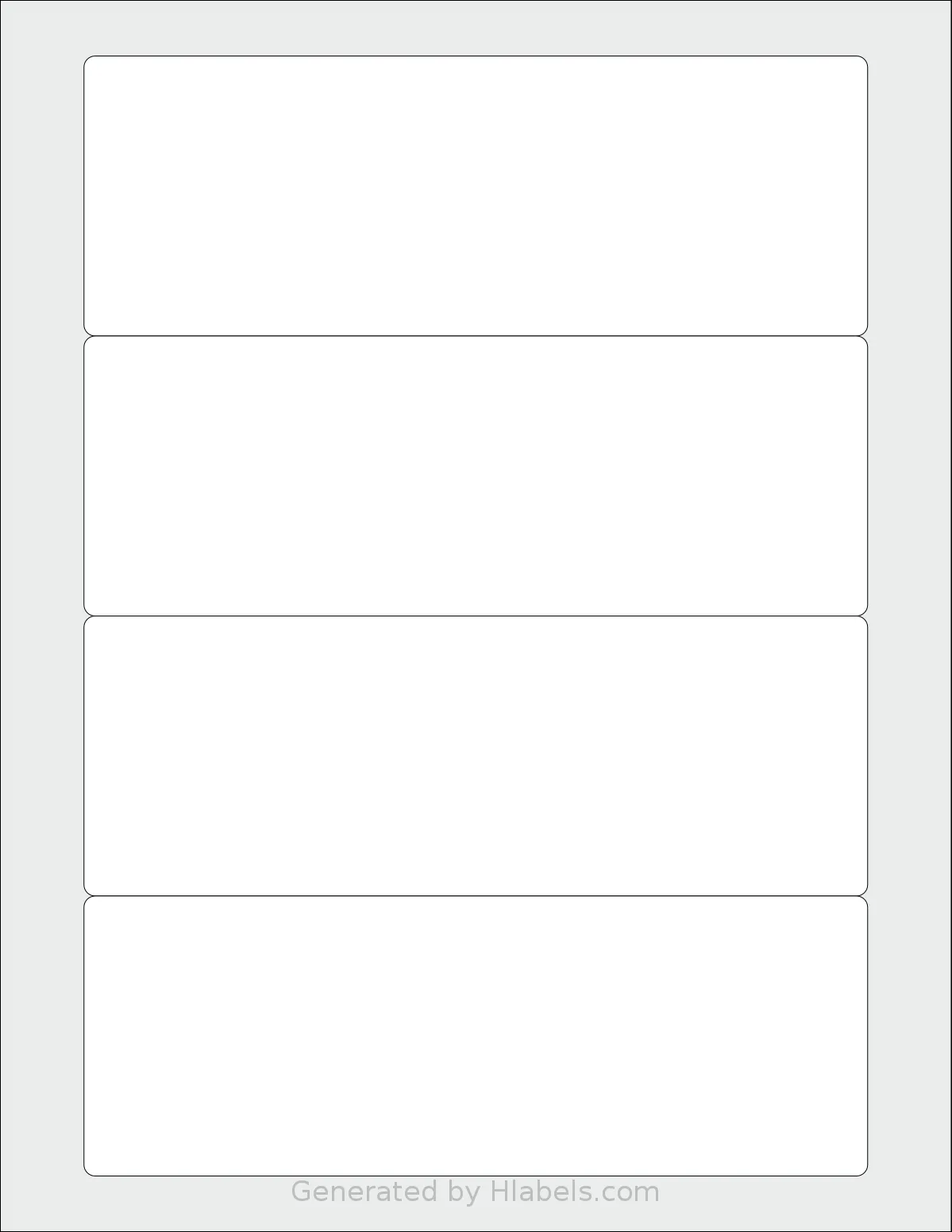 Labelsbythesheet® 9731 template with 4 rectangular 7 x 2.5 inch labels per sheet, on Letter-size adhesive blank label sheets.