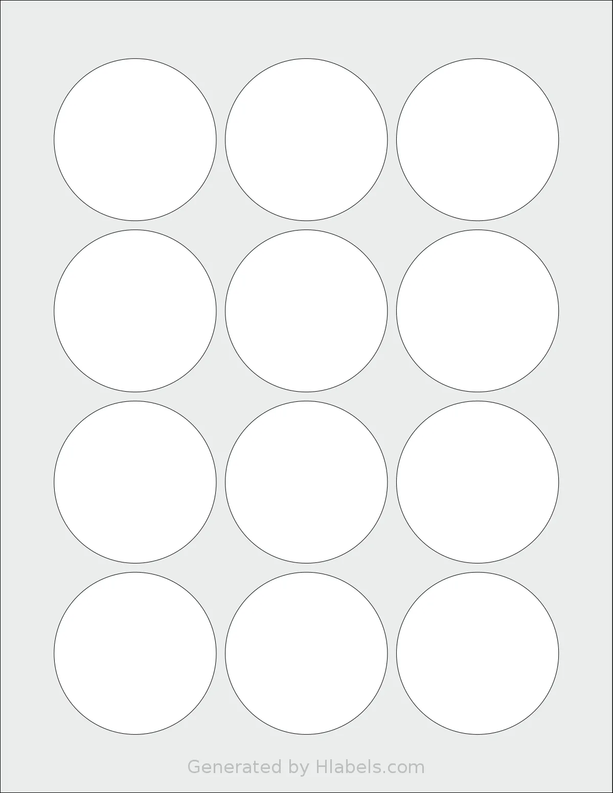 Labelsbythesheet® 9914 template with 12 circle labels per sheet, each 2.25 inch in diameter, on Letter-size adhesive blank label sheets.