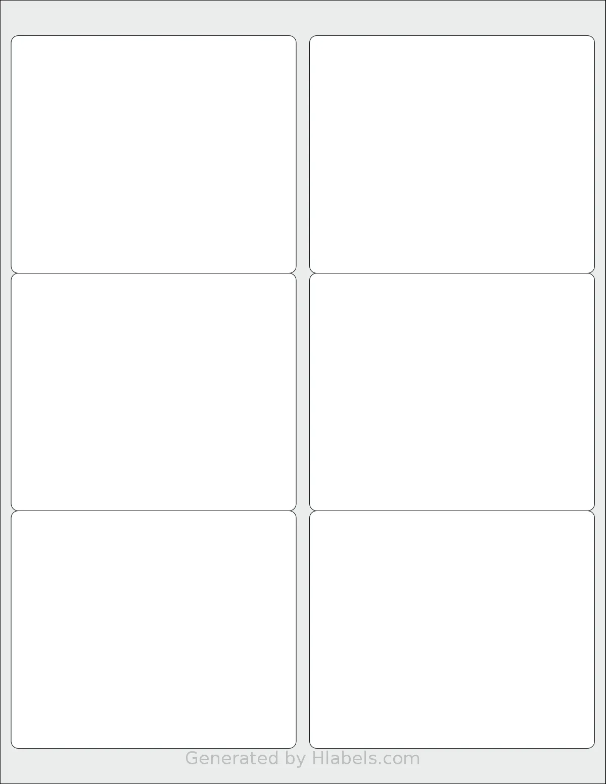 LaserInkjetLabels® 1712 template with 6 rectangular 4 x 3.3333 inch labels per sheet, on Letter-size adhesive blank label sheets.