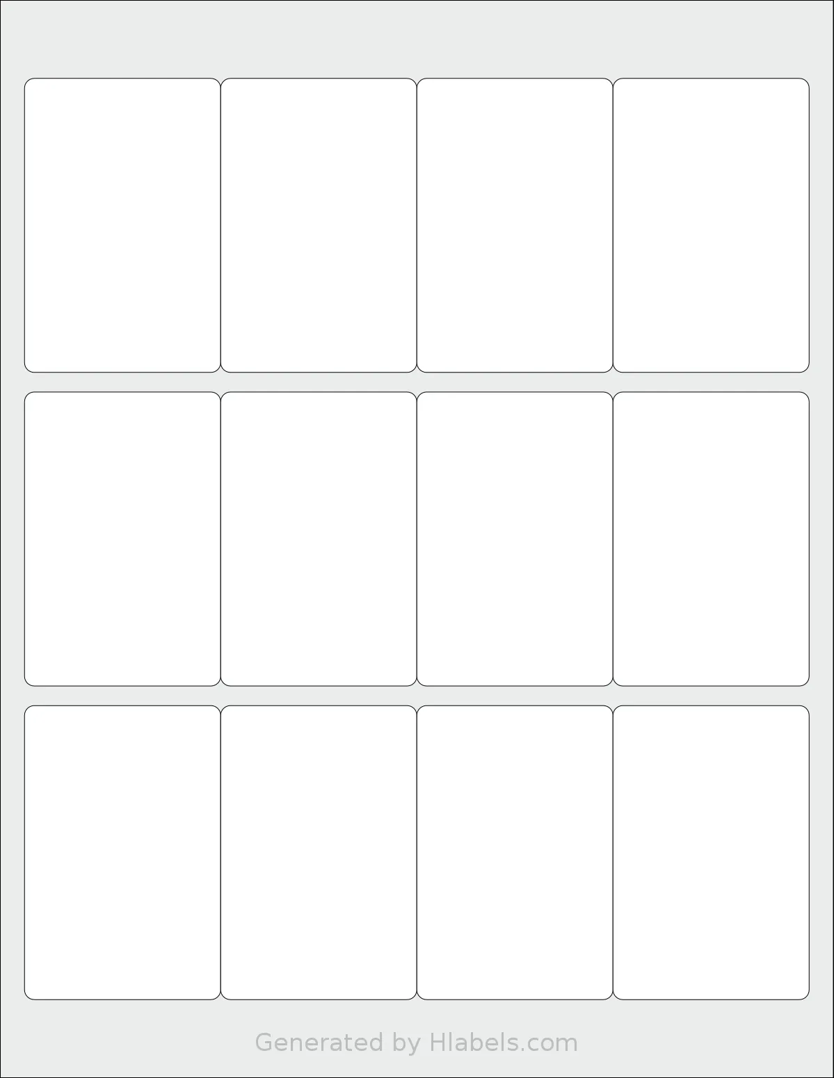 LaserInkjetLabels® 2030 template with 12 rectangular 2 x 3 inch labels per sheet, on Letter-size adhesive blank label sheets.