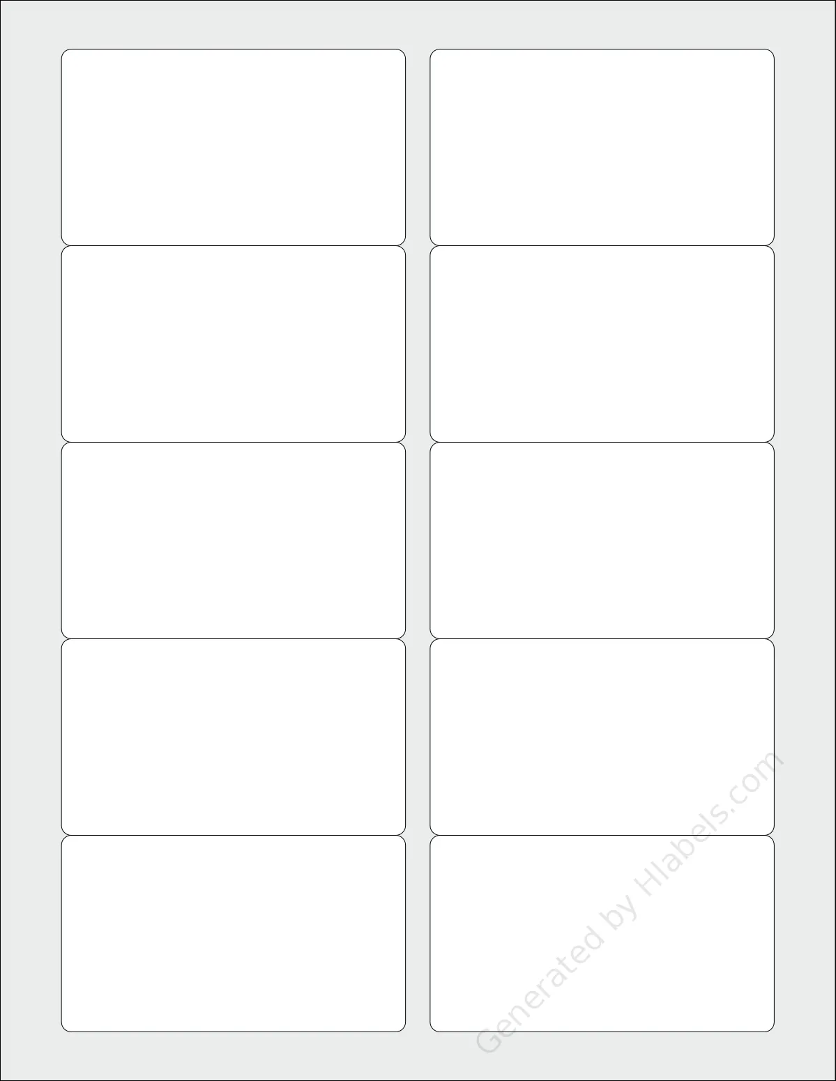 LaserInkjetLabels® 3520RC-POLY2 template with 10 rectangular 3.5 x 2 inch labels per sheet, on Letter-size adhesive blank label sheets.