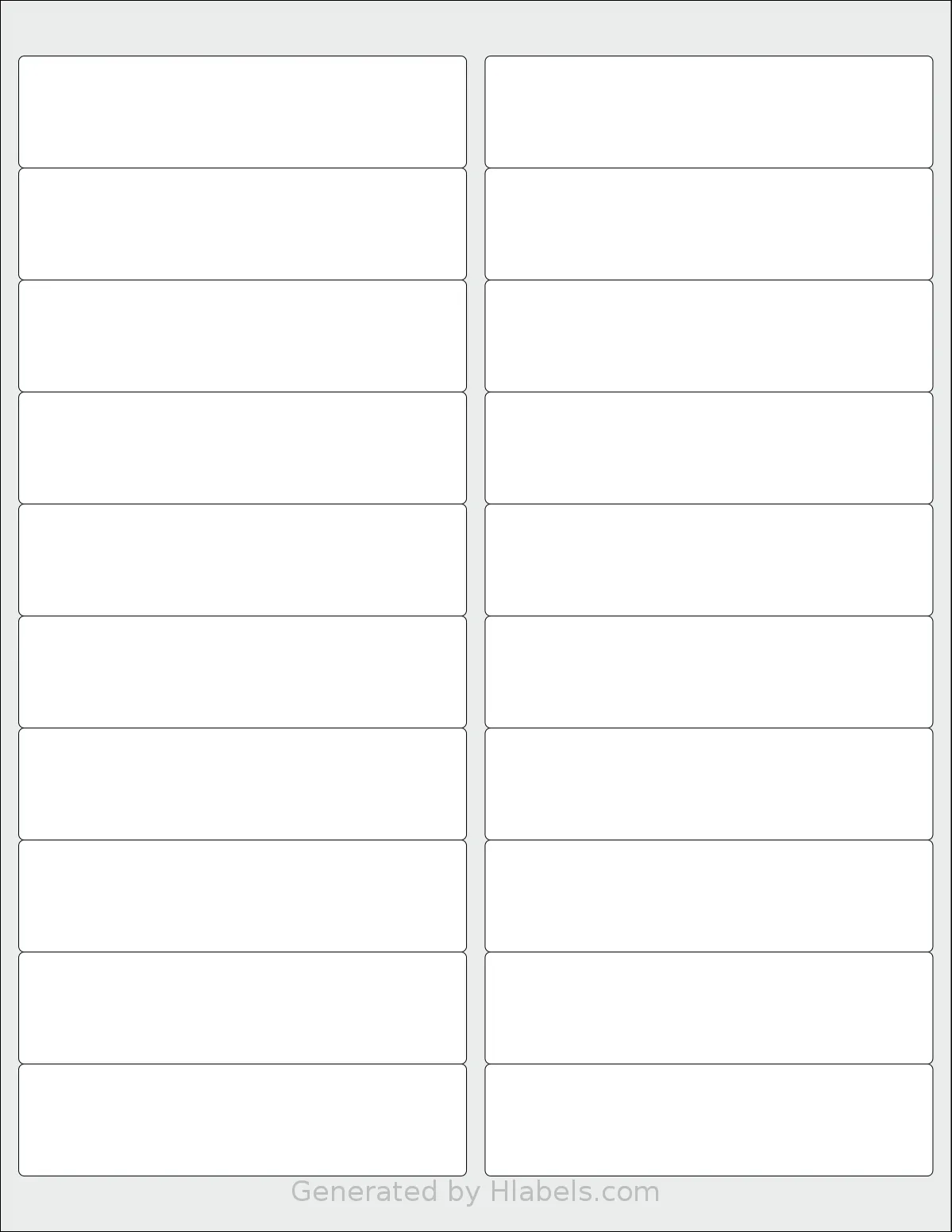 MacoLabels® ML-1000 template with 20 rectangular 4 x 1 inch labels per sheet, on Letter-size adhesive blank label sheets.