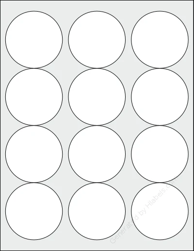 MacoLabels® ML-7850 template with 12 circle labels per sheet, each 2.5 inch in diameter, on Letter-size adhesive blank label sheets.