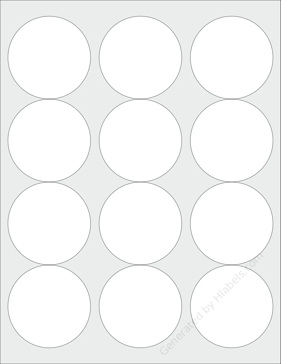 MacoLabels® ML-7850 template with 12 circle labels per sheet, each 2.5 inch in diameter, on Letter-size adhesive blank label sheets.