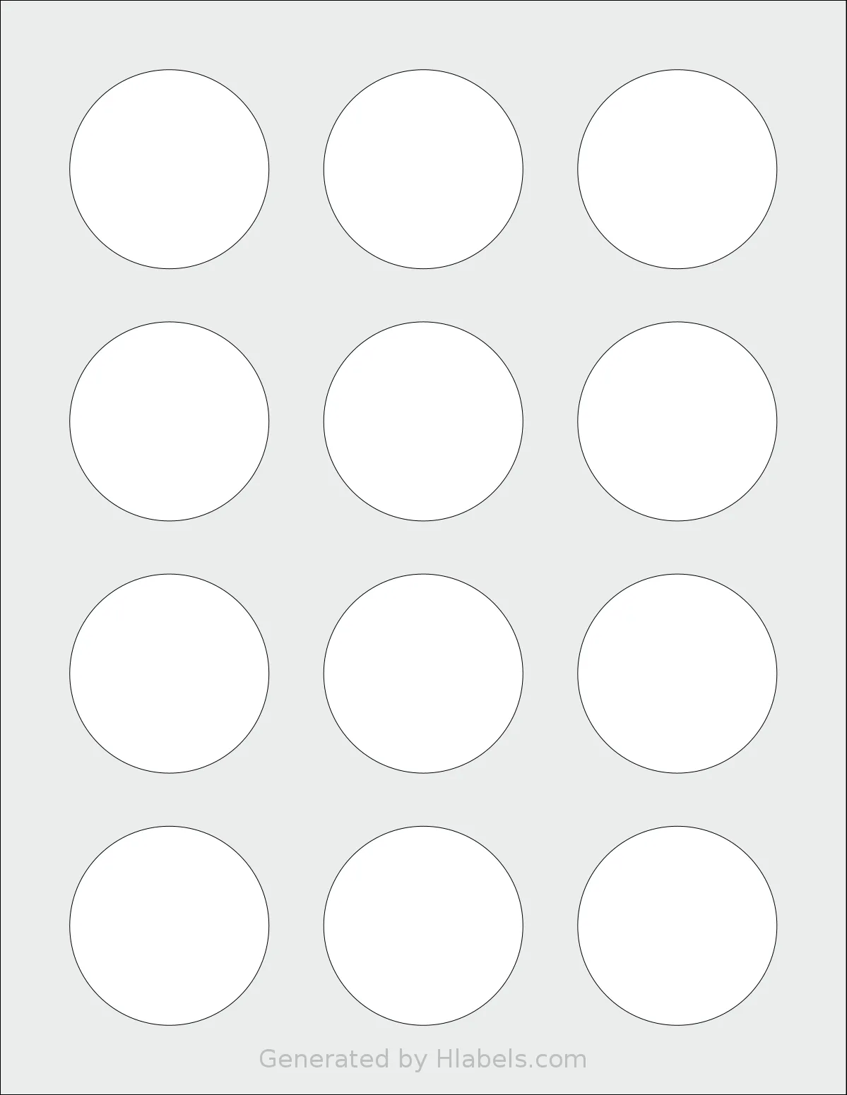 MaxGear® Template-22807A template with 12 circle labels per sheet, each 2 inch in diameter, on Letter-size adhesive blank label sheets.