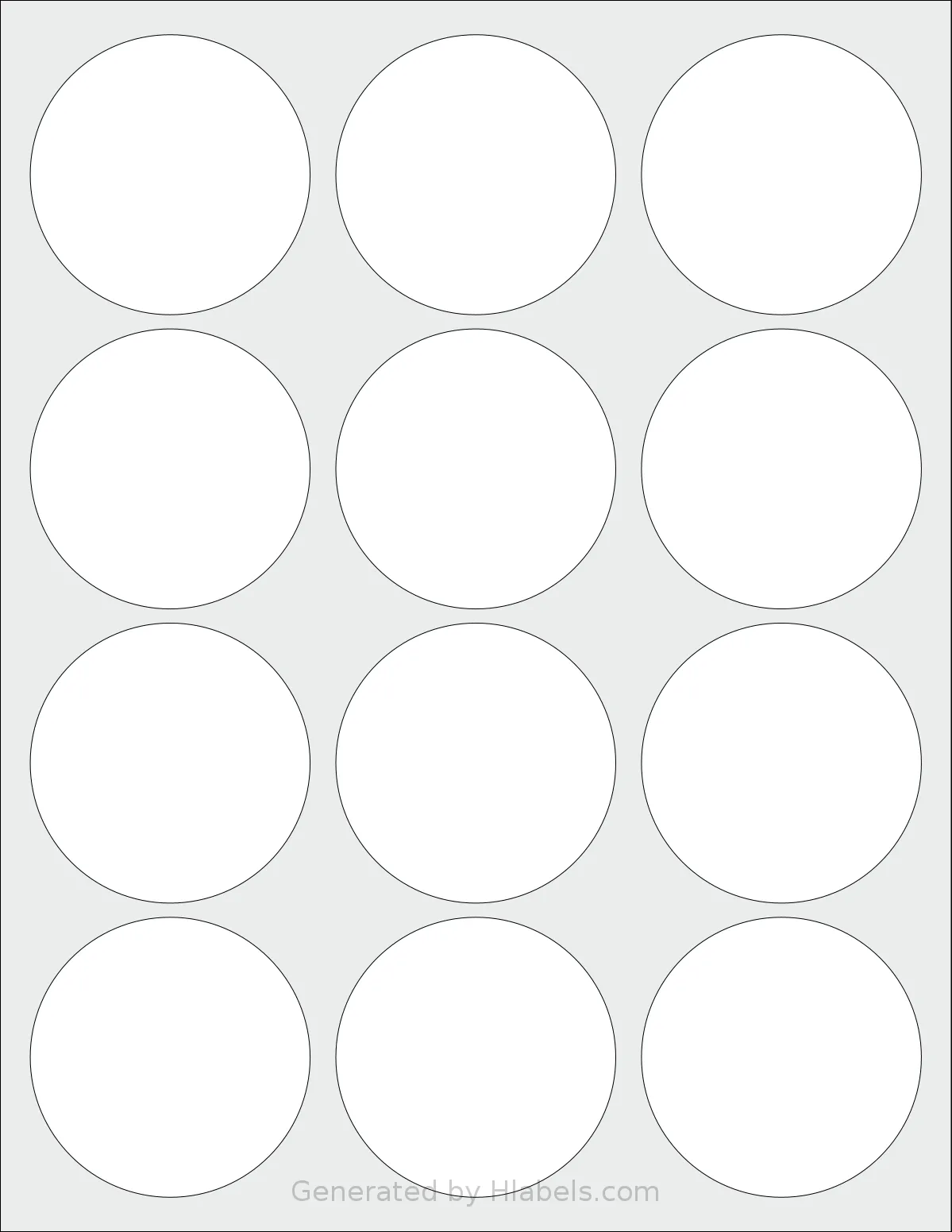 Methdic® 5294 template with 12 circle labels per sheet, each 2.5 inch in diameter, on Letter-size adhesive blank label sheets.