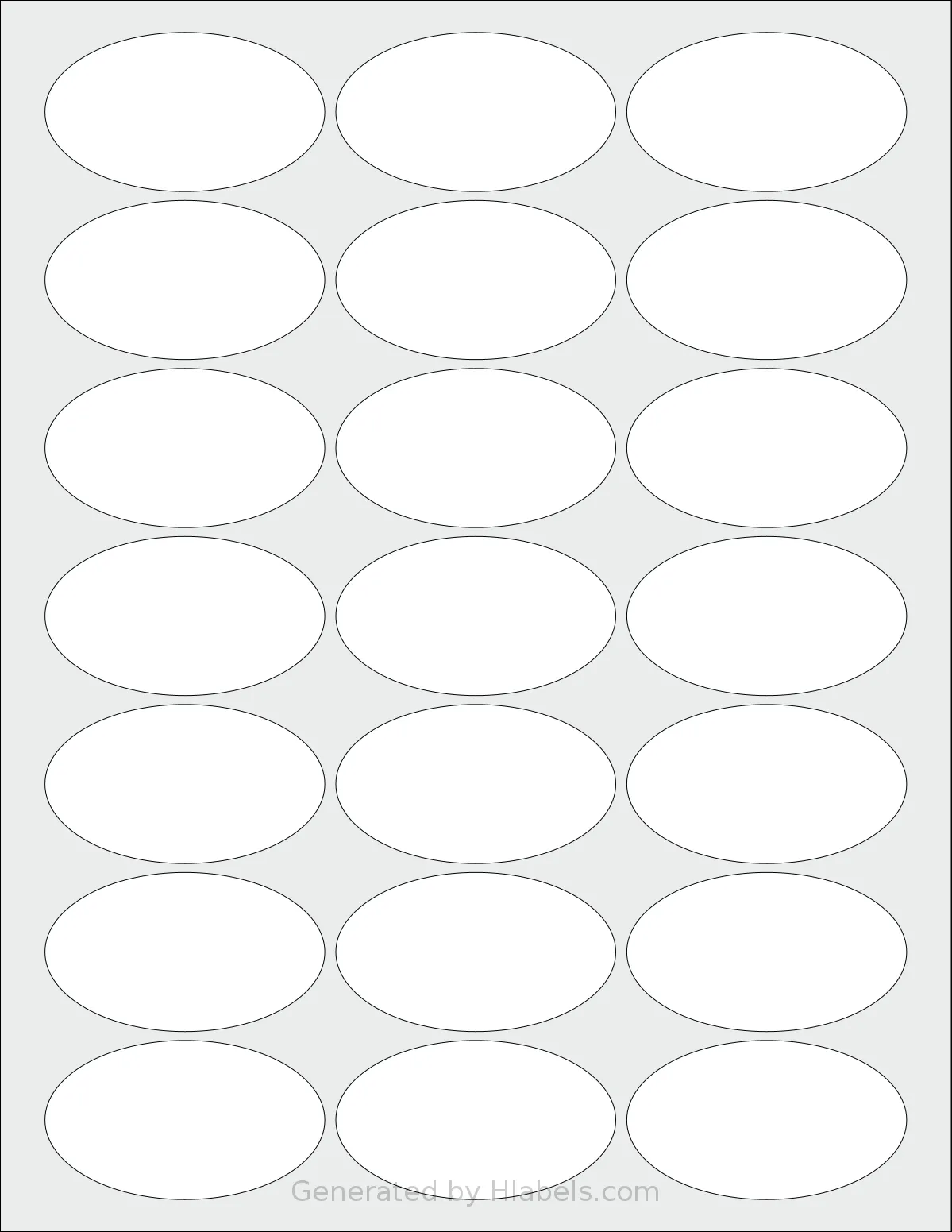MrLabel® MR269 template with 21 oval 2.5 x 1.4212 inch labels per sheet, on Letter-size adhesive blank label sheets.