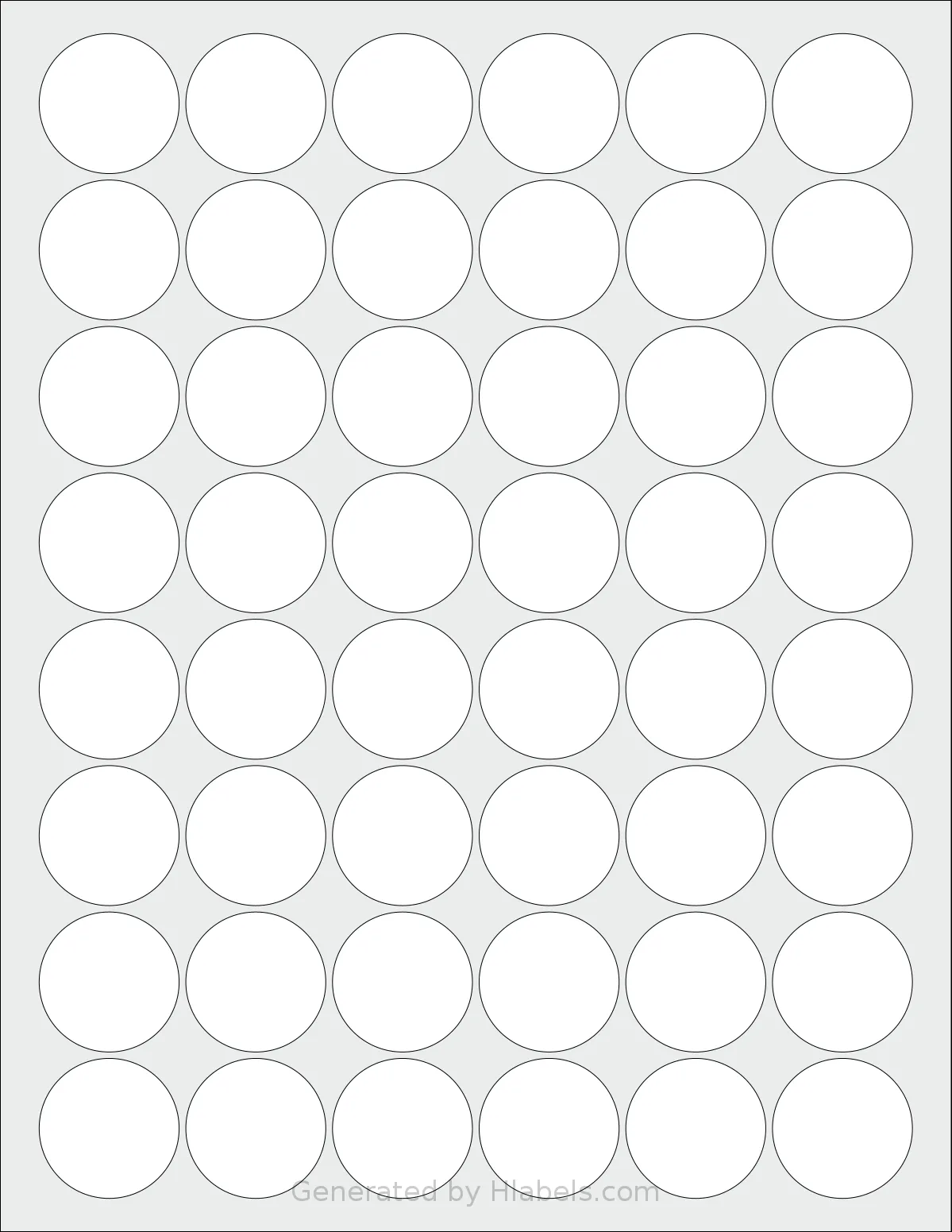 MrLabel® MR686 template with 48 circle labels per sheet, each 1.25 inch in diameter, on Letter-size adhesive blank label sheets.