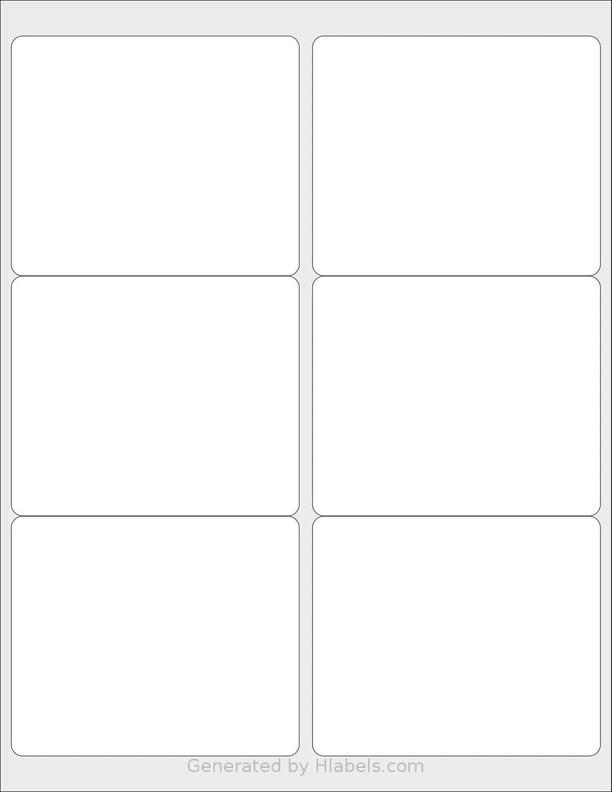 MrLabel® MR710 template with 6 rectangular 4 x 3.3299 inch labels per sheet, on Letter-size adhesive blank label sheets.