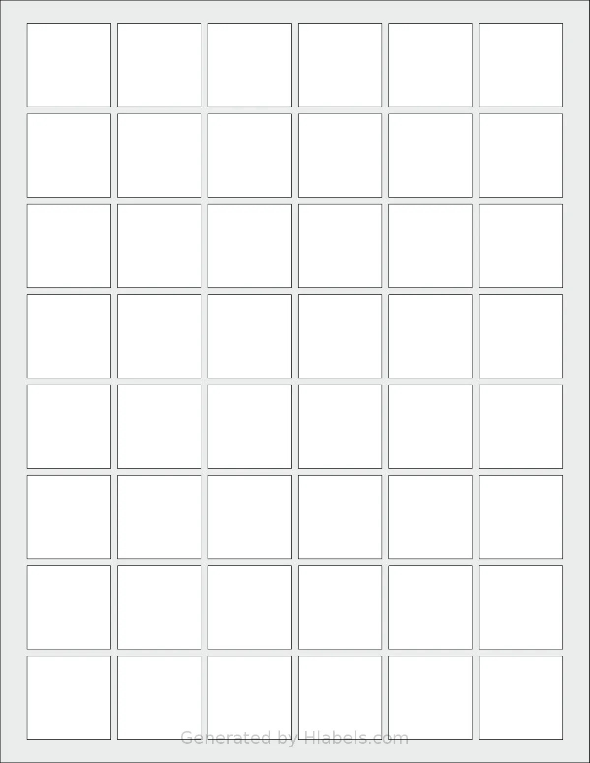 MrLabel® MR910 template with 48 square 1.2047 x 1.2047 inch labels per sheet, on Letter-size adhesive blank label sheets.