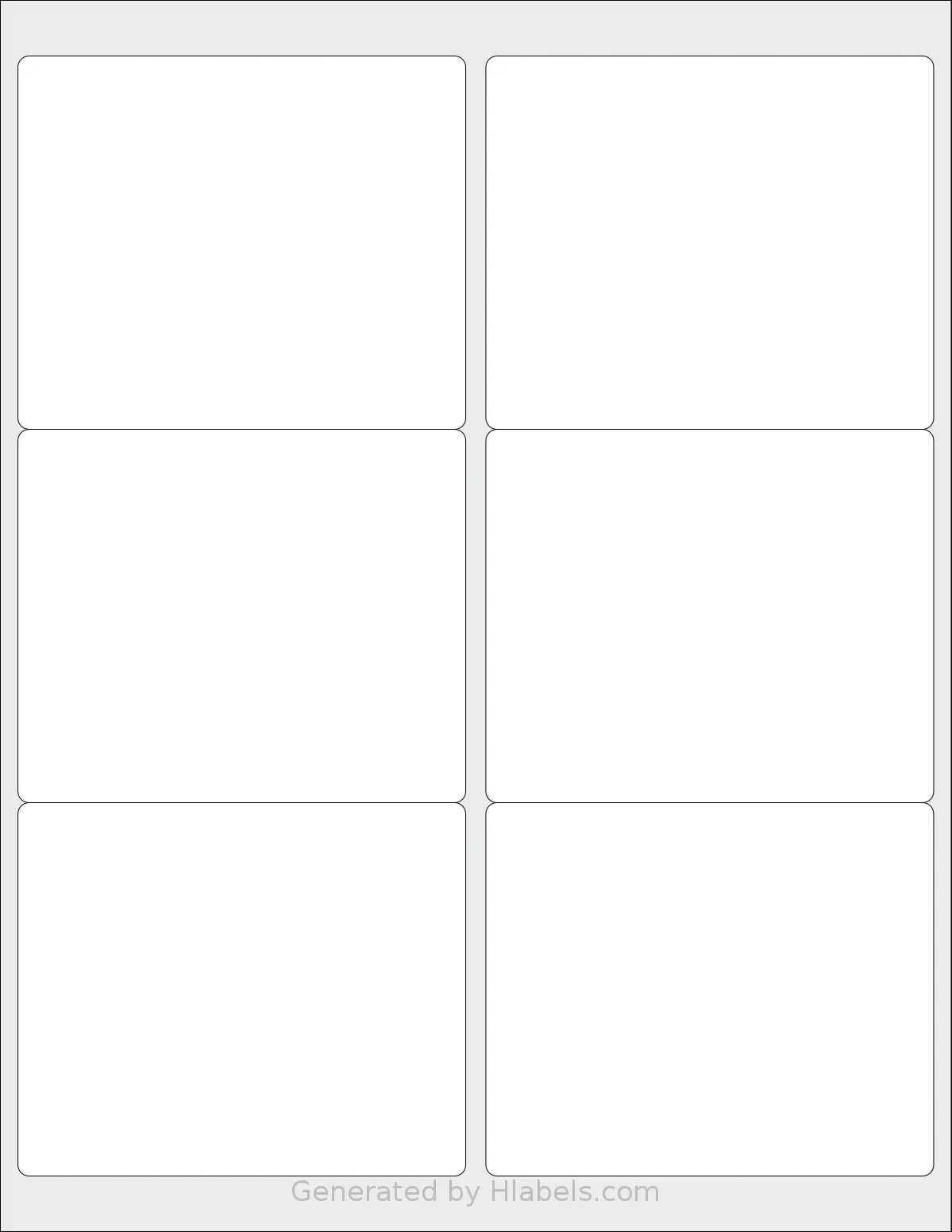 Nelko® APLT06 template with 6 rectangular 4 x 3.3333 inch labels per sheet, on Letter-size adhesive blank label sheets.