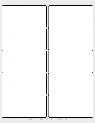 Nelko® APLT10 template with 10 rectangular 4 x 2 inch labels per sheet, on Letter-size adhesive blank label sheets.