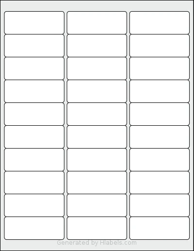 Nelko® APLT30 template with 30 rectangular 2.625 x 1 inch labels per sheet, on Letter-size adhesive blank label sheets.
