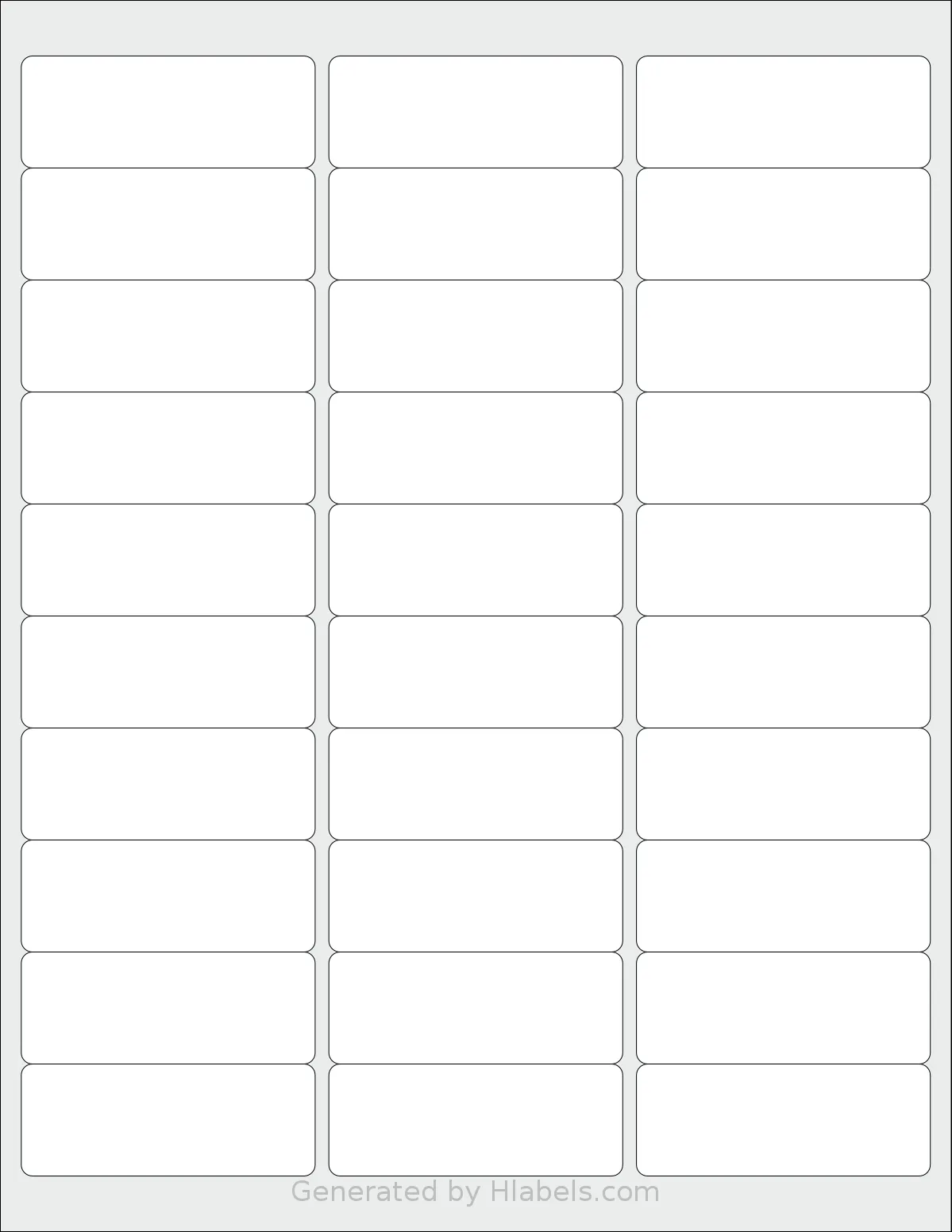 Nelko® APLT30 template with 30 rectangular 2.625 x 1 inch labels per sheet, on Letter-size adhesive blank label sheets.
