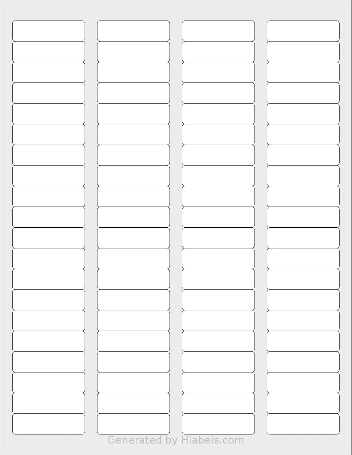 Nelko® APLT80 template with 80 rectangular 1.75 x 0.5 inch labels per sheet, on Letter-size adhesive blank label sheets.