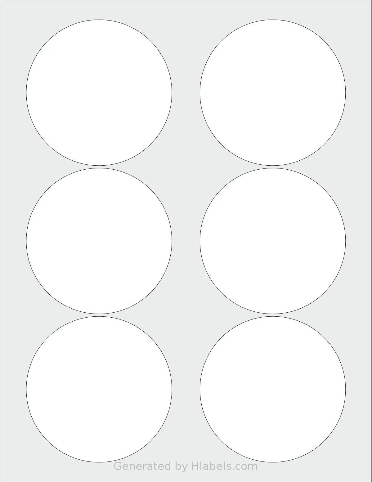 NextDayLabels® NDL-1225 template with 6 circle labels per sheet, each 3.33 inch in diameter, on Letter-size adhesive blank label sheets.