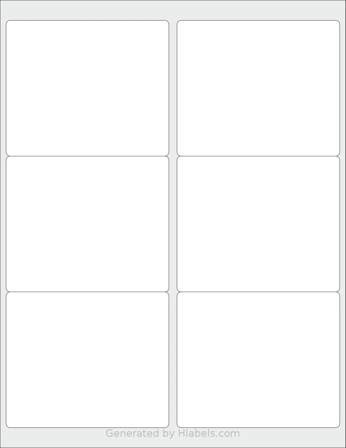 NextDayLabels® NDL-1226C template with 6 rectangular 4 x 3.333 inch labels per sheet, on Letter-size adhesive blank label sheets.