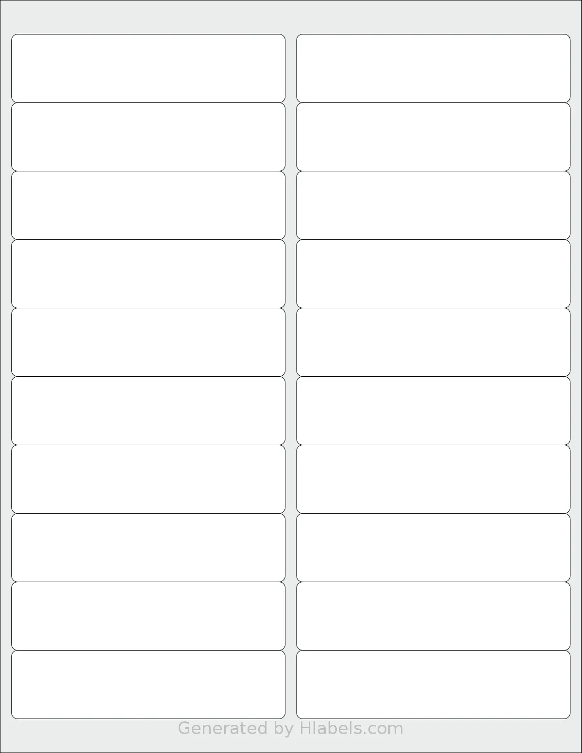 NextDayLabels® NDL-1232C template with 20 rectangular 4 x 1 inch labels per sheet, on Letter-size adhesive blank label sheets.