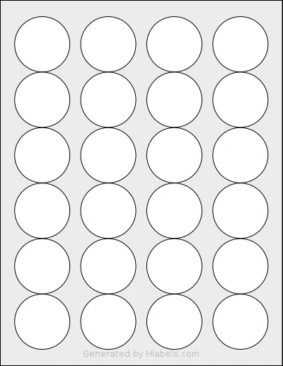 NextDayLabels® NDL-1233 template with 24 circle labels per sheet, each 1.66 inch in diameter, on Letter-size adhesive blank label sheets.