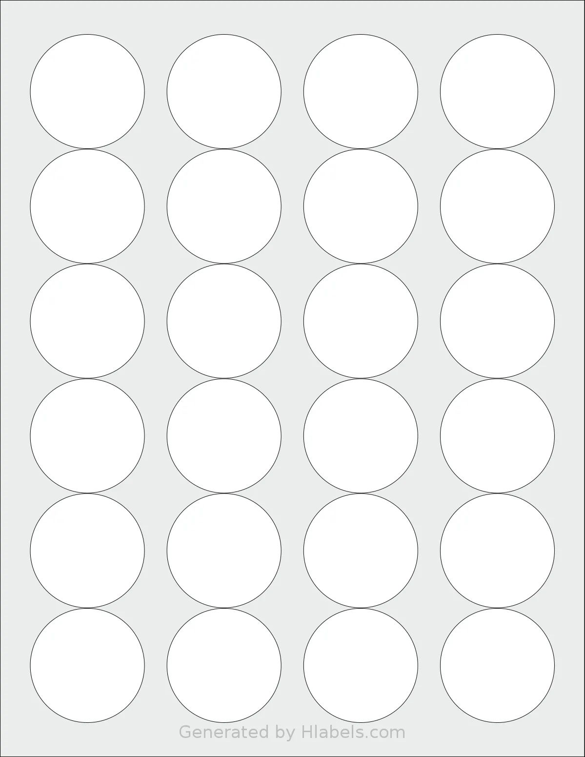NextDayLabels® NDL-1233 template with 24 circle labels per sheet, each 1.66 inch in diameter, on Letter-size adhesive blank label sheets.