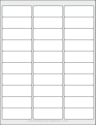 NextDayLabels® NDL-1234 Template NextDayLabels® NDL-1234 template with 30 rectangular 2.625 x 1 inch labels per sheet, on Letter-size adhesive blank label sheets.