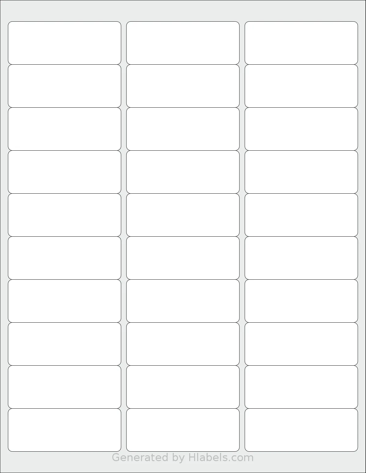 NextDayLabels® NDL-1234 template with 30 rectangular 2.625 x 1 inch labels per sheet, on Letter-size adhesive blank label sheets.
