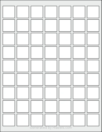 NextDayLabels® NDL-1236 Template NextDayLabels® NDL-1236 template with 63 square 1 x 1 inch labels per sheet, on Letter-size adhesive blank label sheets.