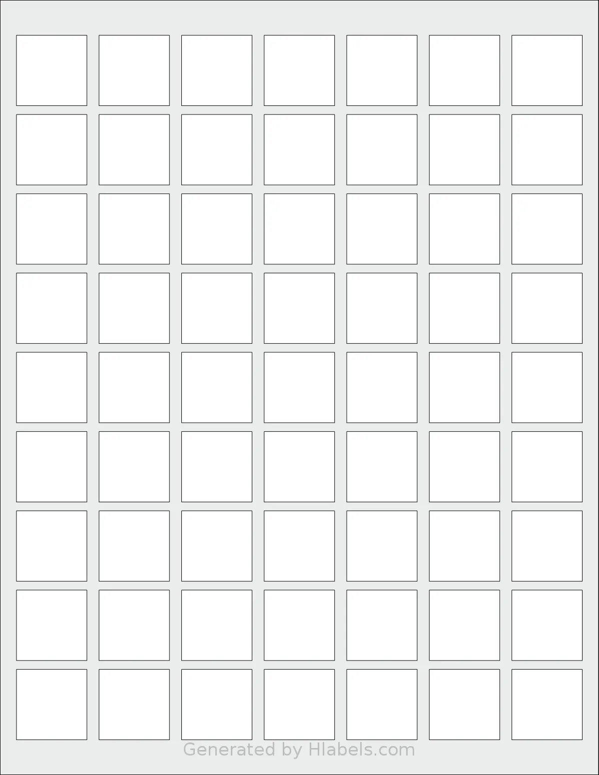 NextDayLabels® NDL-1236 template with 63 square 1 x 1 inch labels per sheet, on Letter-size adhesive blank label sheets.