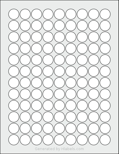 NextDayLabels® NDL-1237 Template NextDayLabels® NDL-1237 template with 108 circle labels per sheet, each 0.75 inch in diameter, on Letter-size adhesive blank label sheets.
