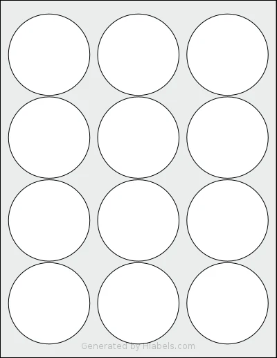 NextDayLabels® NDL-12CF Template NextDayLabels® NDL-12CF template with 12 circle labels per sheet, each 2.5 inch in diameter, on Letter-size adhesive blank label sheets.