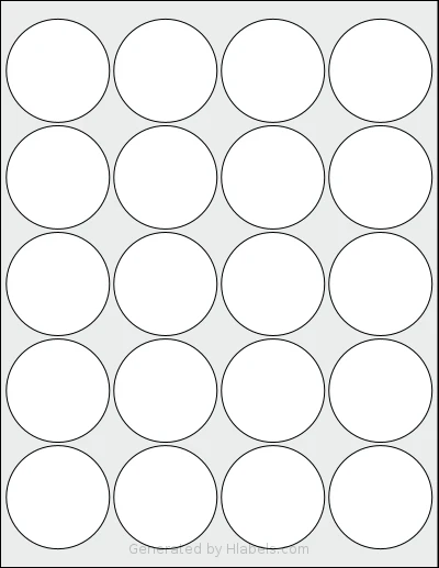NextDayLabels® NDL-20C Template NextDayLabels® NDL-20C template with 20 circle labels per sheet, each 2 inch in diameter, on Letter-size adhesive blank label sheets.