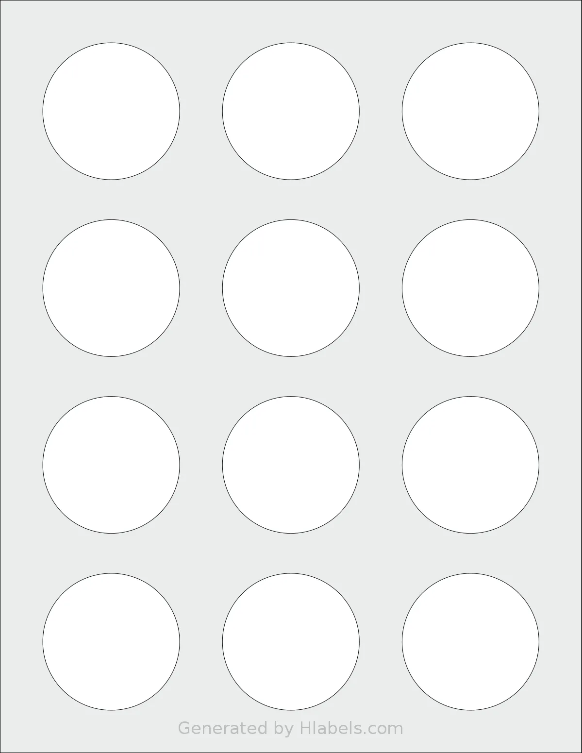 NextDayLabels® NDL-2285 template with 12 circle labels per sheet, each 2 inch in diameter, on Letter-size adhesive blank label sheets.