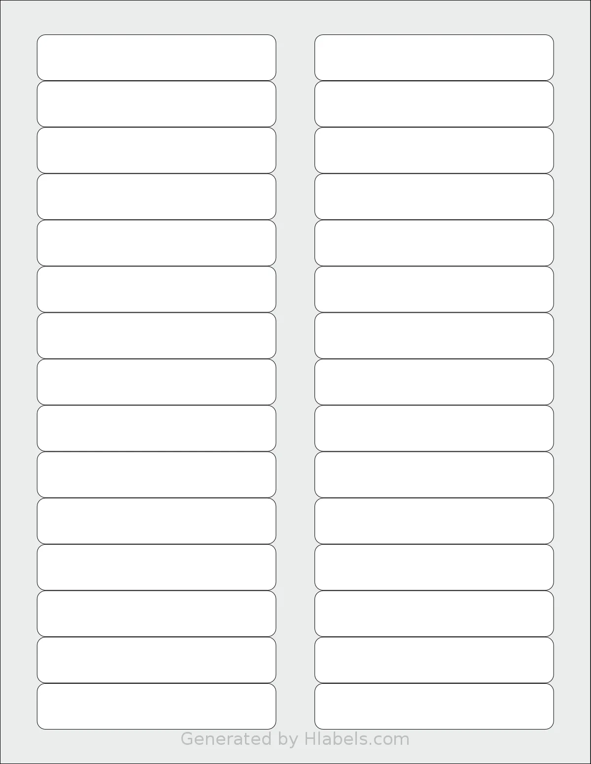 NextDayLabels® NDL-30R1 template with 30 rectangular 3.437 x 0.66 inch labels per sheet, on Letter-size adhesive blank label sheets.