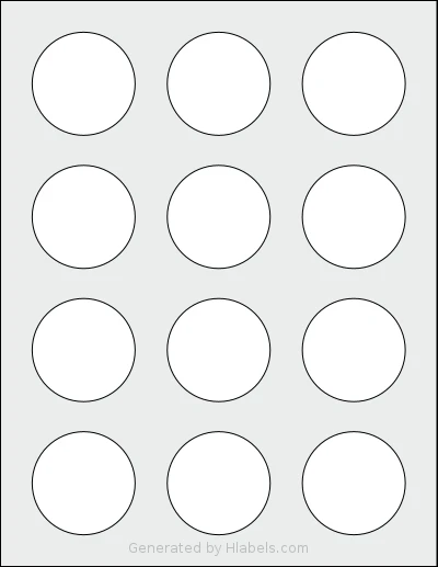 Nicbuy® 2 template with 12 circle labels per sheet, each 2 inch in diameter, on Letter-size adhesive blank label sheets.
