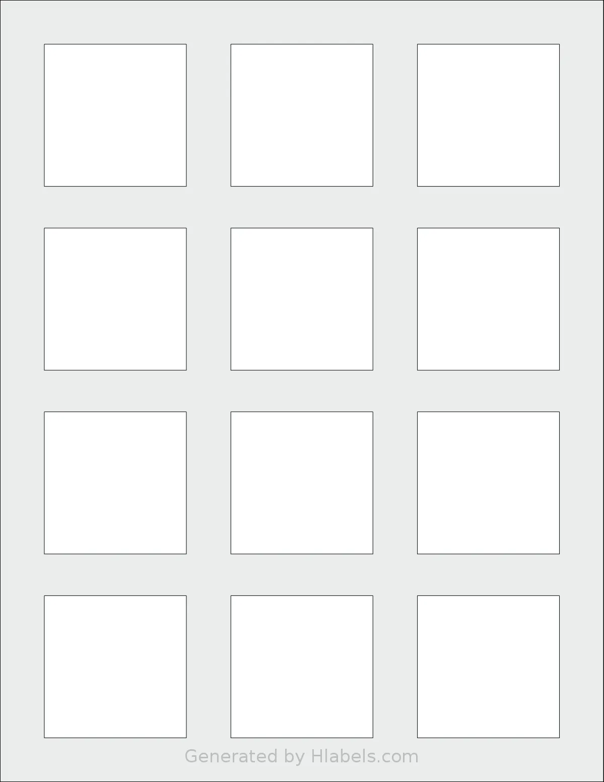 Nicbuy® 2x2 template with 12 square 2 x 2 inch labels per sheet, on Letter-size adhesive blank label sheets.