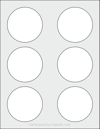 Nicbuy® 3 template with 6 circle labels per sheet, each 3 inch in diameter, on Letter-size adhesive blank label sheets.