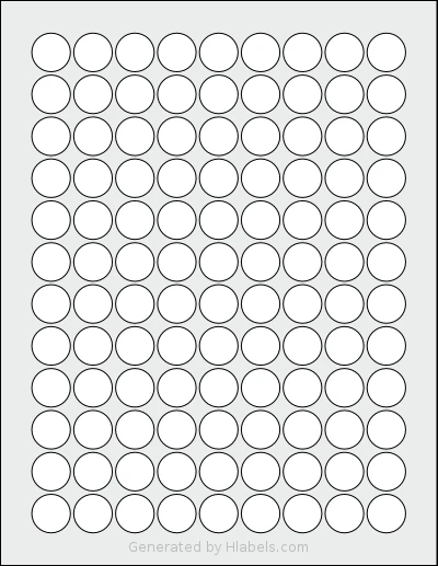 OfficeSmartLabels® O-LWC108 template with 108 circle labels per sheet, each 0.75 inch in diameter, on Letter-size adhesive blank label sheets.