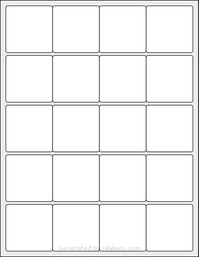 OfficeSmartLabels® O-LWS020-1-S template with 20 square 2 x 2 inch labels per sheet, on Letter-size adhesive blank label sheets.