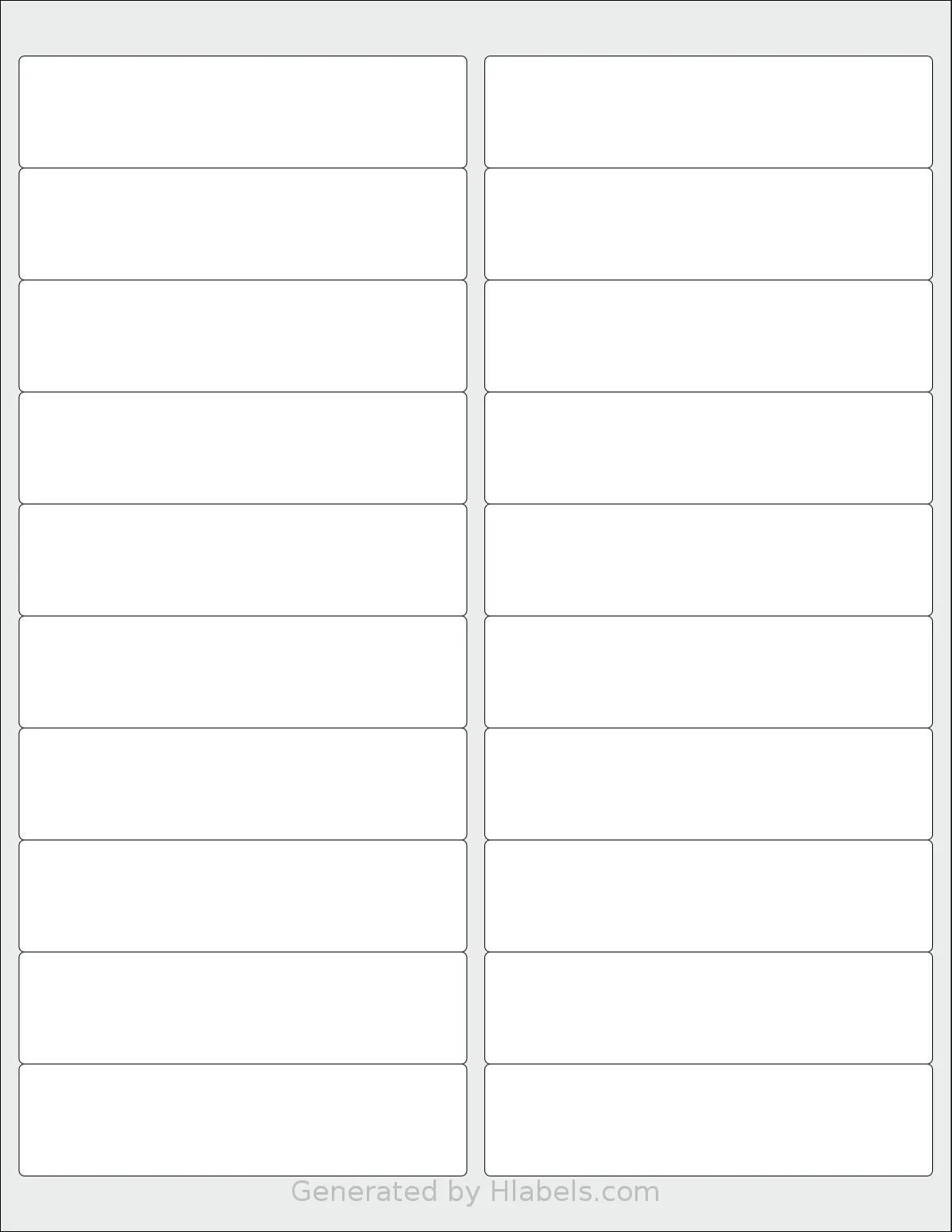 OfficeSmartLabels® O-LWS020 template with 20 rectangular 4 x 1 inch labels per sheet, on Letter-size adhesive blank label sheets.