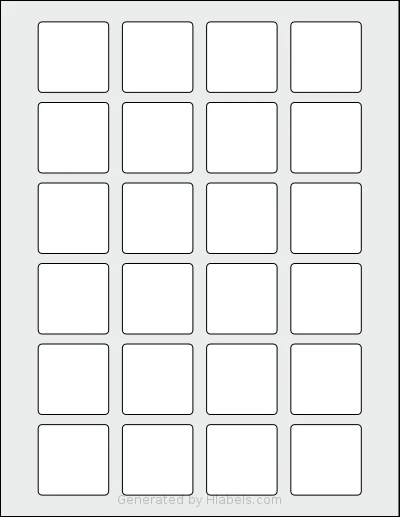 OfficeSmartLabels® O-LWS024-1-S template with 24 square 1.5 x 1.5 inch labels per sheet, on Letter-size adhesive blank label sheets.