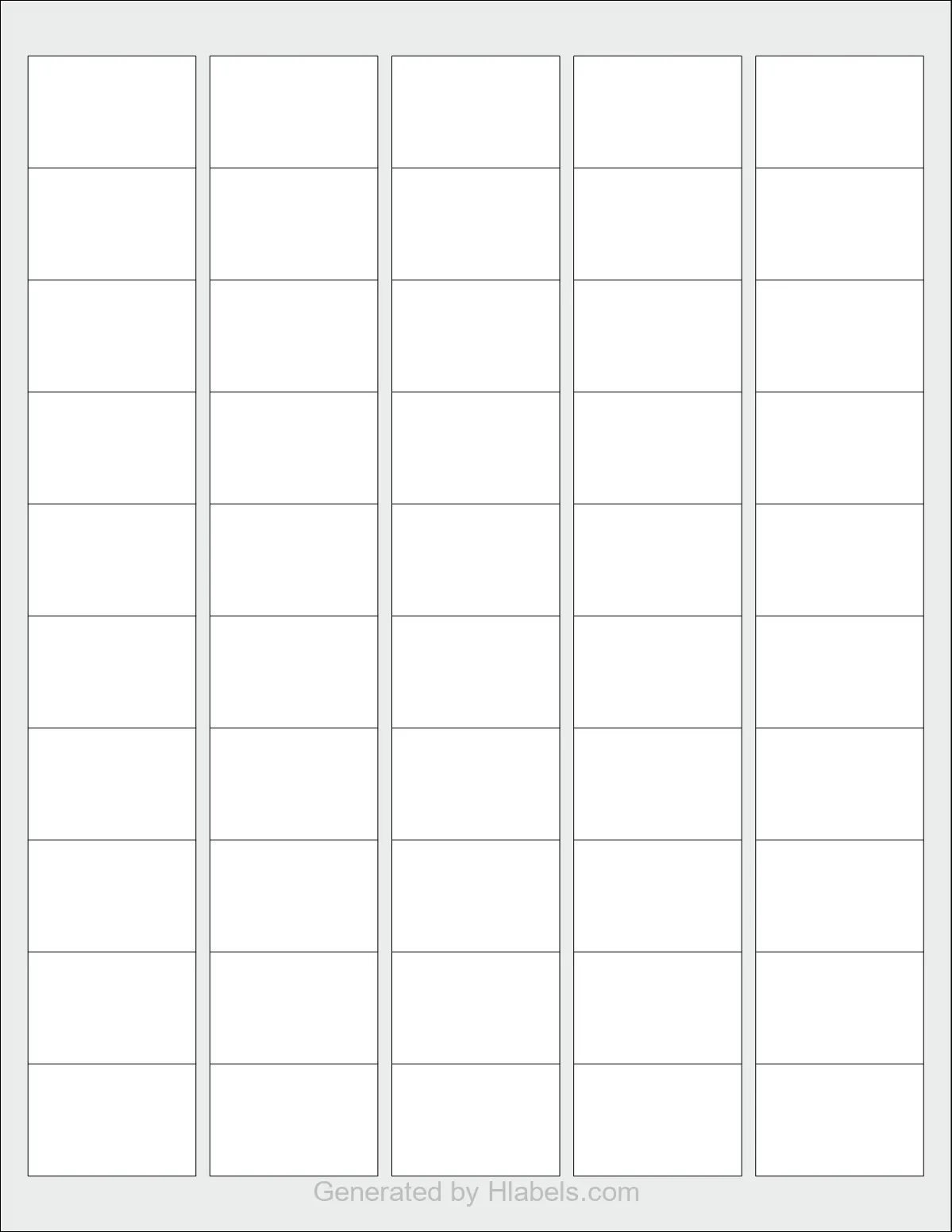 OnlineLabels® OL1000 template with 50 rectangular 1.5 x 1 inch labels per sheet, on Letter-size adhesive blank label sheets.