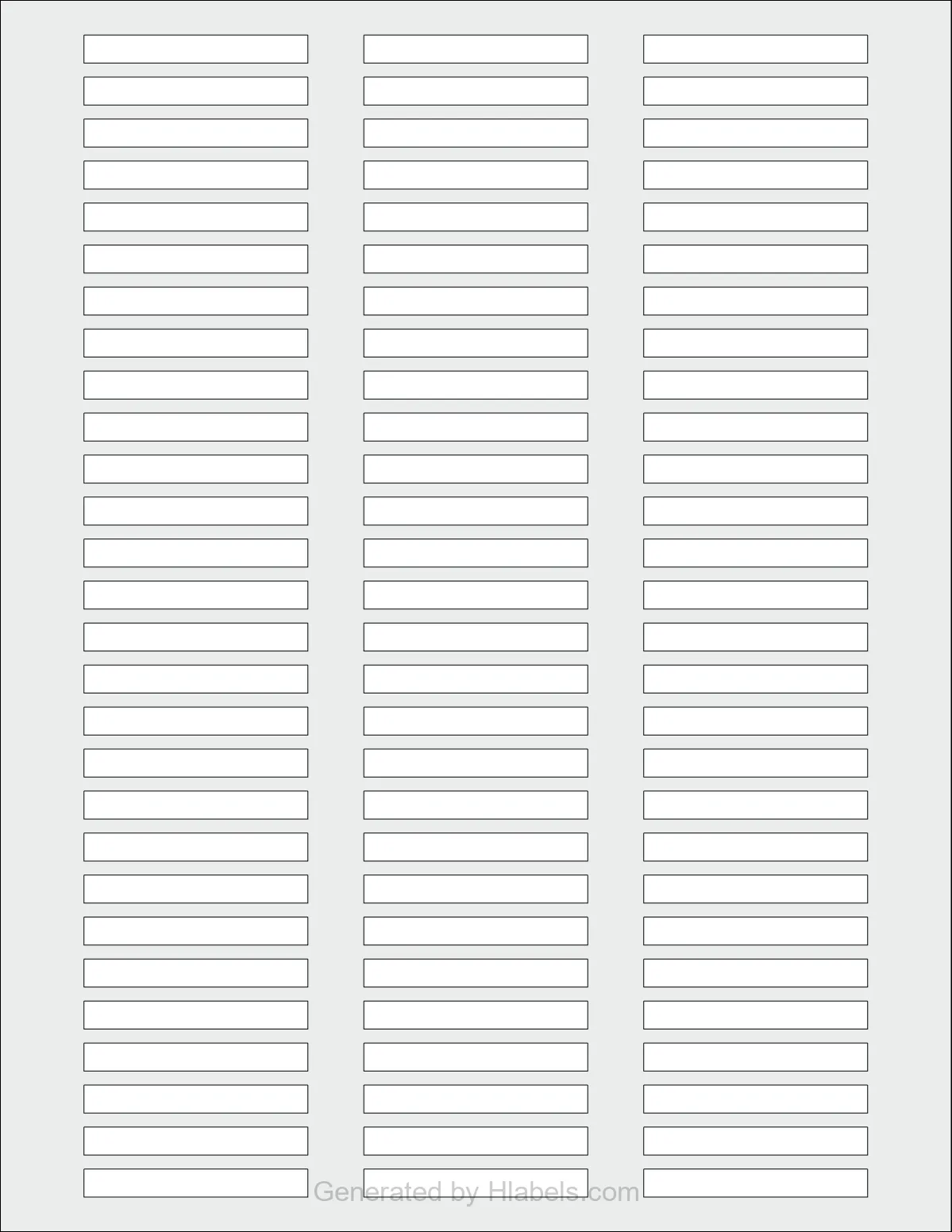 OnlineLabels® OL1180 template with 84 rectangular 2 x 0.25 inch labels per sheet, on Letter-size adhesive blank label sheets.