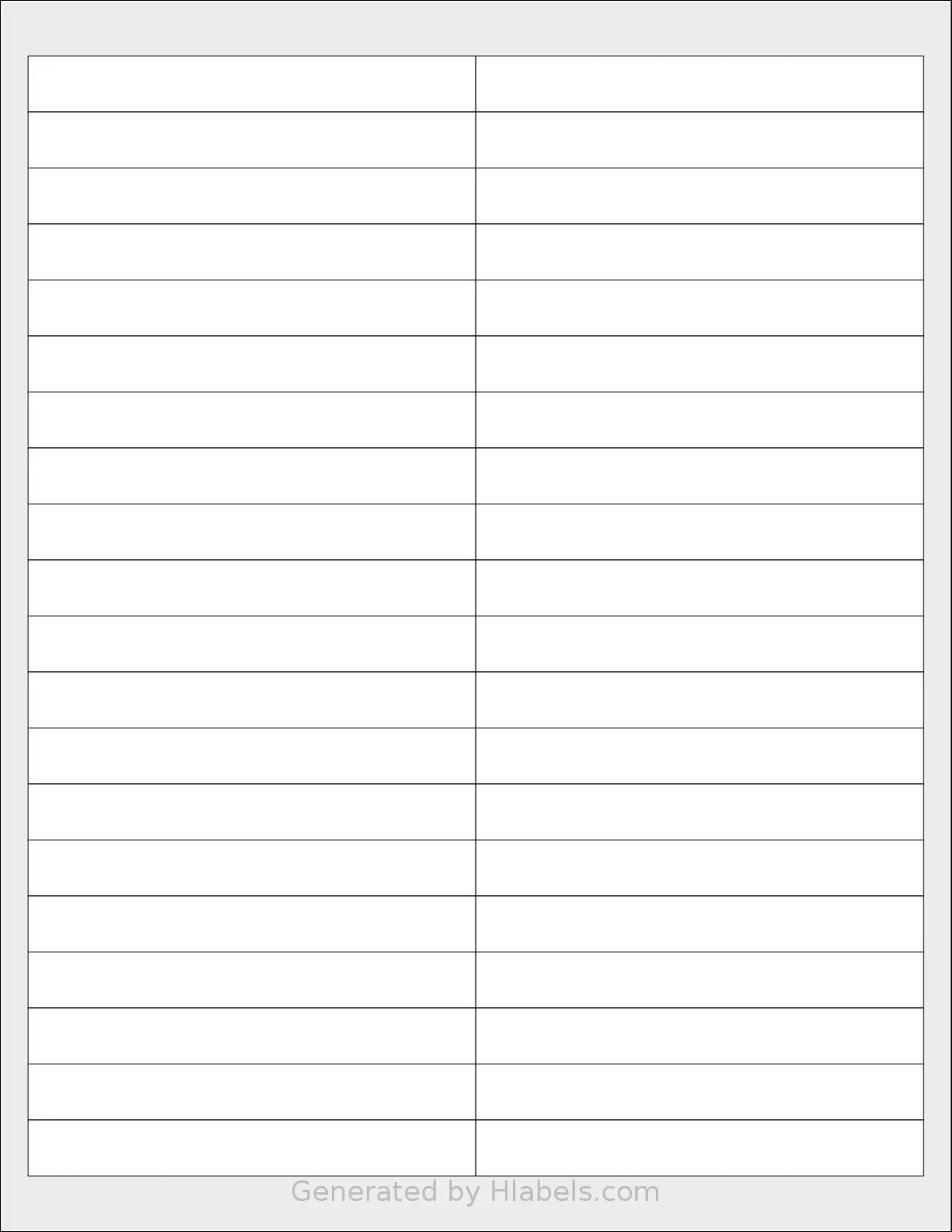 OnlineLabels® OL152 template with 40 rectangular 4 x 0.5 inch labels per sheet, on Letter-size adhesive blank label sheets.