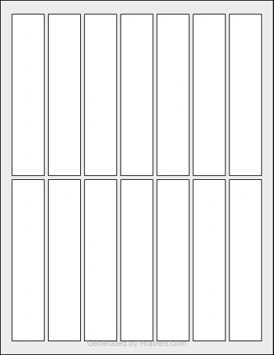 OnlineLabels® OL1649 template with 14 rectangular 1 x 5 inch labels per sheet, on Letter-size adhesive blank label sheets.