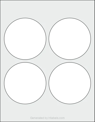 OnlineLabels® OL2362 template with 4 circle labels per sheet, each 3.75 inch in diameter, on Letter-size adhesive blank label sheets.
